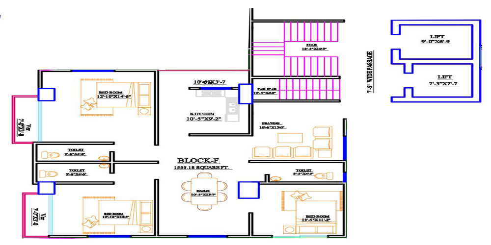3 Bed 5th Floor Block F 1390 SFT